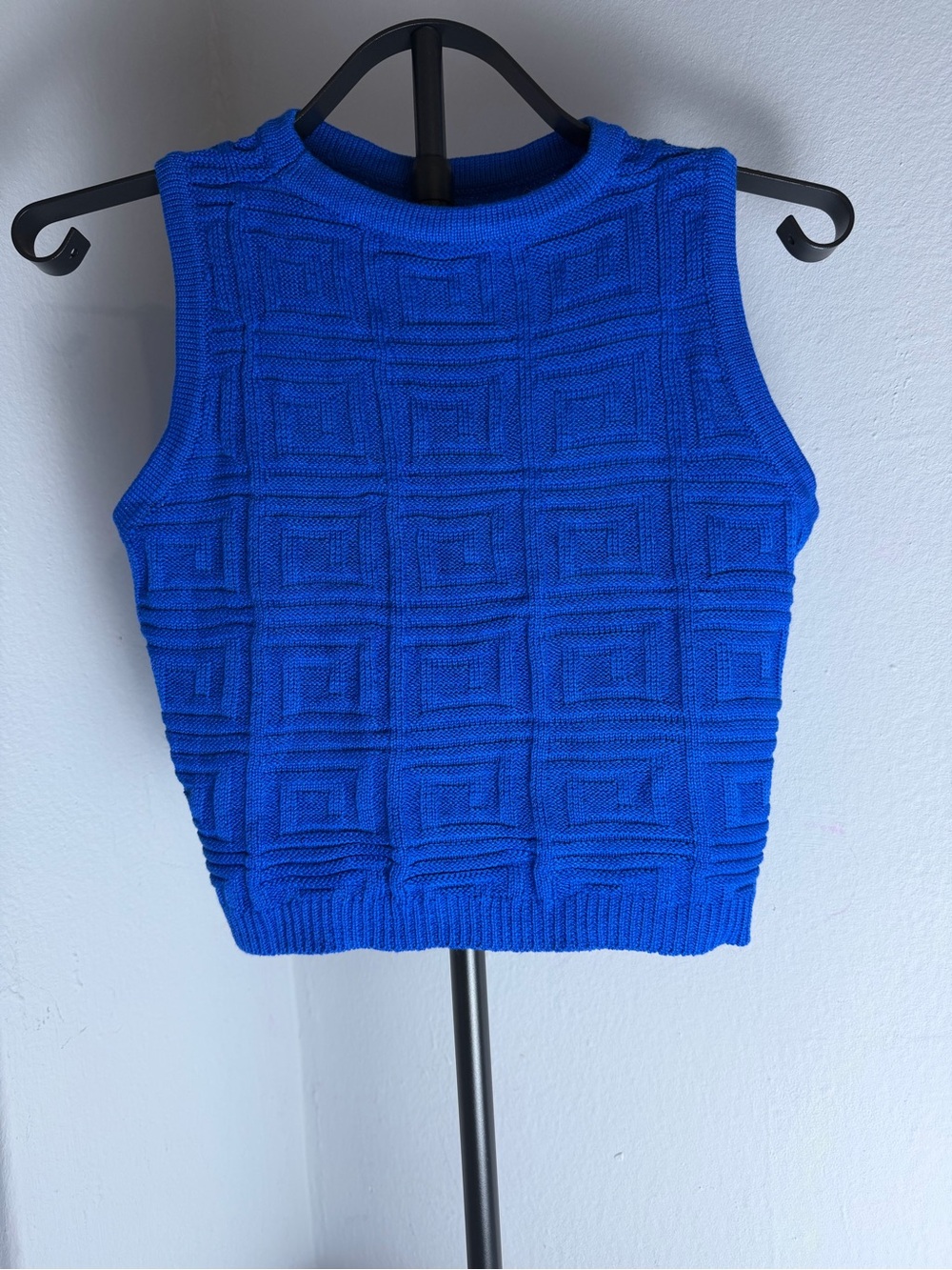SHEIN Cobalt Blue Geometric Textured Knit Tank